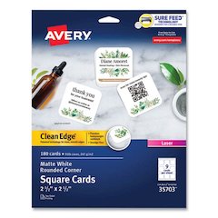 Square Clean Edge Cards with Sure Feed Technology, Laser, 2.5 x 2.5, White, 9 Cards/Sheet, 20 Sheets/Pack