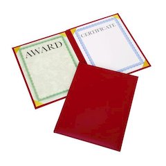 7510017143329, SKILCRAFT Awards Certificate Padded Cover Binder, 9.12 x 11.62, Red/Gold