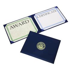 7510017141363, SKILCRAFT Awards Certificate Padded Cover Binder, Navy Seal, 11.62 x 9.12, Blue/Gold