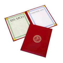 7510017146629, SKILCRAFT Awards Certificate Padded Cover Binder, USMC Seal, 9.12 x 11.62, Red/Gold