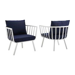 Outdoor Patio Aluminum Armchair Set Of 2 With Cushioned Seats And Armrests