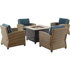 Bradenton 5Pc Outdoor Chair Set W/ Fire Table, Tucson Fire Table & 4 Armchairs