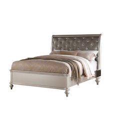 Antique Silver Queen Size Bed with Button Tufted Padded HB