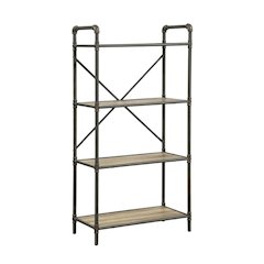 Antique Oak And Gray Bookshelf With Modern Storage Design