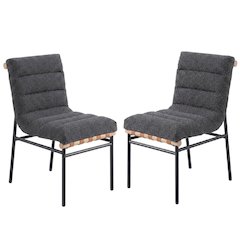 Dark Gray Boucle Fabric Dining Chairs Set of 2 with Black Iron Legs