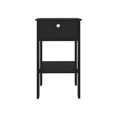 Scooba Stand, Black Manufactured Wood Nightstand with 1 Drawer and Open Shelf