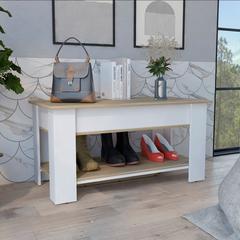 Storage Table Polgon, Extendable Table Shelf, Light Oak / White Finish