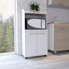 Kitchen Cart Totti, Double Door Cabinet, One Open Shelf, White Finish
