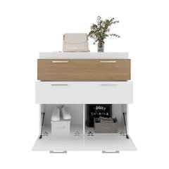 Aldan Modern Dresser with Storage Drawers - White and Beige Wood Finish