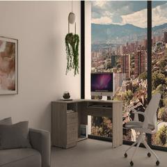 L-Shaped Desk Bradford, Keyboard Shelf, Light Gray Finish