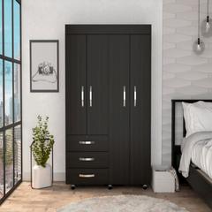 Mobile Armoire Velvet, Rods, Double Door Cabinet, Black Wengue Finish