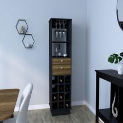 Bar Cabinet Bureck, Two Drawers, Black Wengue / Walnut Finish
