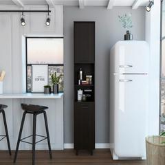 Pantry Cabinet Almada, Three Interior Shelves, Black Wengue Finish