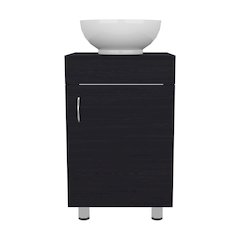 Vanity Sink Black Manufactured Wood Finish, Single Door Storage, Ceramic Basin