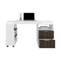 Keller Extendable Desk, White/Dark Walnut