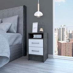 Nightstand Cartiz, Bedroom, Smoky Oak / White