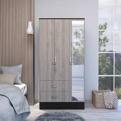 Mirrored Armoire Draggo, Double Door Cabinet, Black Wengue/ Light Gray Finish