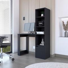 Office Desk Aragon with Four-Tier Bookcase, Black Wengue Finish
