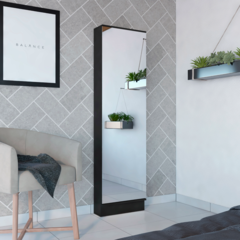 Shoe Rack Chimg, Mirror, Five Interior Shelves, Black Wengue Finish