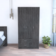 Three Door Armoire Clark, Bedroom, Smoky Oak / White