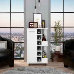 Bar Cart Wells, Four Casters, Six Wine Cubbies, White Finish
