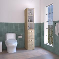 Linen Cabinet Epic, Three Shelves, Four Drawers, Light Pine / White Finish