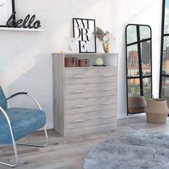 Four Drawer Dresser Wuju, One Shelf, Light Gray / White Finish