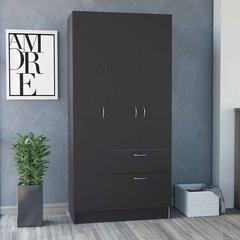 Armoire Cobra, Double Door Cabinets, Five Shelves, Black Wengue / White Finish