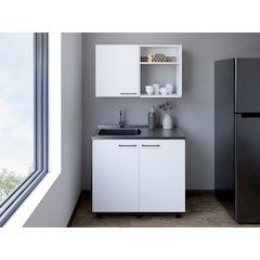 Alexandria 2 Piece Kitchen Set, Wall Cabinet + Utility Sink, White Finish