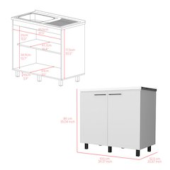 Utility sink cabinet Burwood, Two Shelves, White Finish