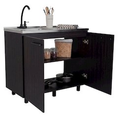 Utility sink cabinet Bussolengo, Two Cabinets, Black Wengue Finish