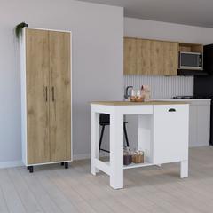 Arlington 2 Piece Kitchen Set, Kitchen Island + Pantry Cabinet