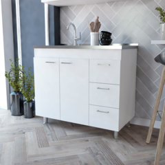 Utility Sink  Kisco, Three Drawers, Double Door, White Finish