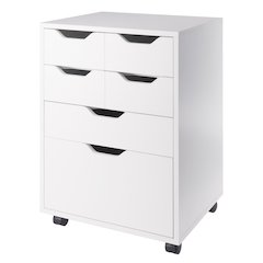 Norfolk 4 Bins, 2 Drawer Mobile Cabinet, White Finish