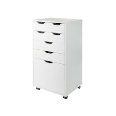 White Tall Mobile Storage Cabinet, Multi-Storage Rolling Pantry
