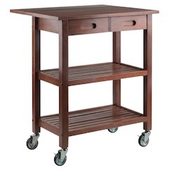 Kitchen Cart with Drop Leaf Extension, Slatted Shelf, Locking Casters