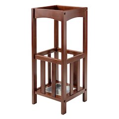 Umbrella Stand with Metal Tray, Solid Wood Accent, Walnut Finish