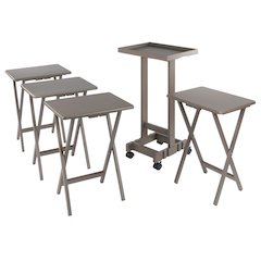 Isabelle 5-Pc Snack Table Set with Removable Serving Tray, Oyster Gray