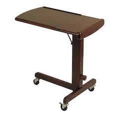 Antique Walnut Adjustable Laptop Cart with Solid Wood Finish for Mobility