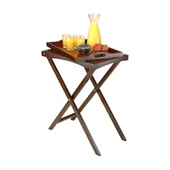 Solid Wood Butler Tray Table in Antique Walnut Finish, Small TV Tray Table