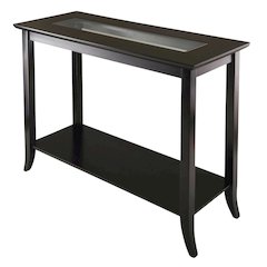 Dark Espresso Rectangular Console Table - Glass Shelf for Computer Workstations