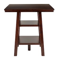 Wood High Bar Table with 2 Shelves, Transitional Pub Table for Dining Room,Brown