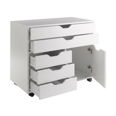 White Office Storage Cabinet With Drawers, Storage Cabinet On Wheels
