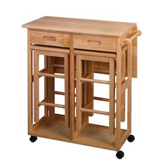 Solid Wood Kitchen Cart Drop Leaf Table With Chairs And Storage Stools