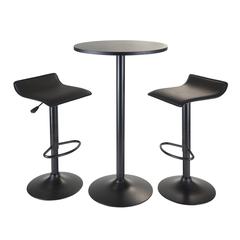 Obsidian 3pc Pub Set, Round Table with 2 Airlift Stools all Black