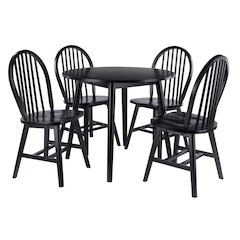 Moreno 5-Pc Drop Leaf Dining Table with Windsor Chairs, Black