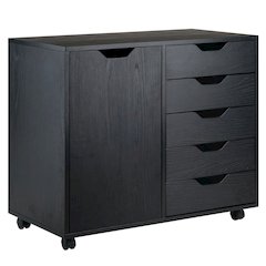 Composite Wood Office Storage Cabinet with Drawers and Locking Casters, Cloud