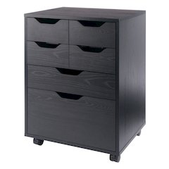 Norfolk 4 Bins, 2 Drawer Mobile Cabinet, Black Finish