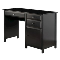Black Office Desk – Compact Wooden Desk with Drawers for Workspaces