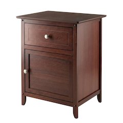 Farmhouse End Table With Storage in Walnut Finish, Wooden Side Table And Drawer